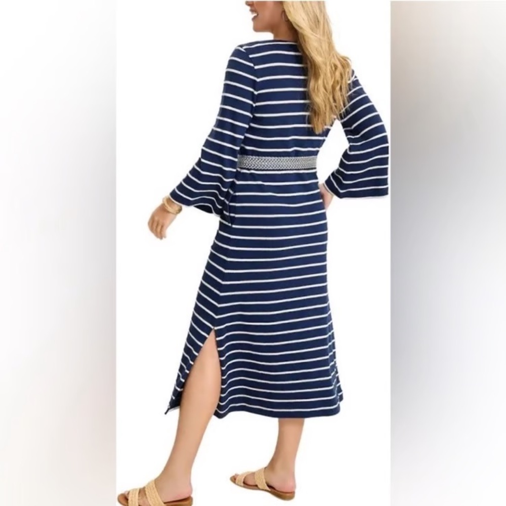 NWT Tommy Bahama Sun Harbor Caftan V-Neck 3/4 Sleeve Tassel Self-Tie Midi Dress - Picture 3 of 9